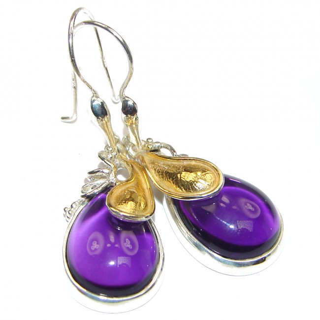 Nature Inspired Authentic Amethyst 18K Gold over .925 Sterling Silver handmade earrings