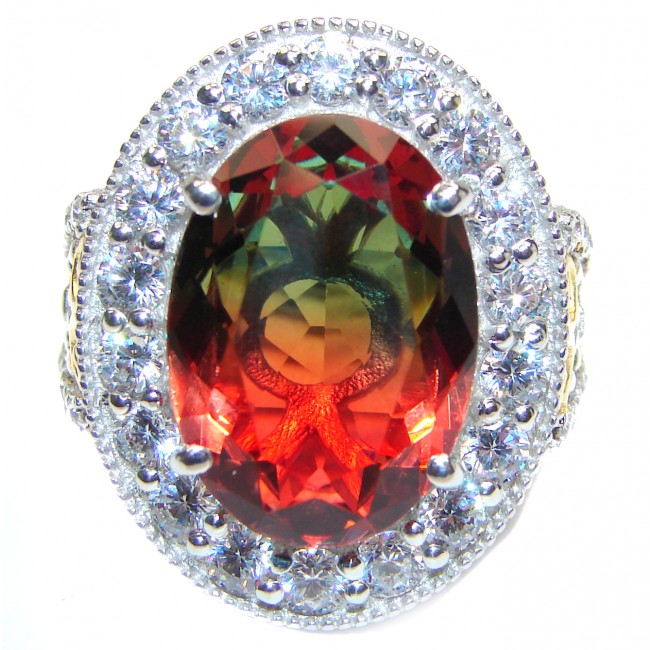 Huge Top Quality Volcanic Tourmaline 18K Gold over .925 Sterling Silver handcrafted Ring s. 8 1/4