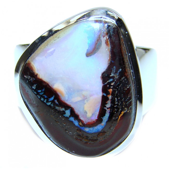 Best Quality Australian Boulder Opal .925 Sterling Silver handcrafted ring size 9