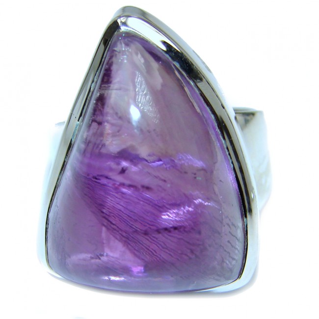 Large Genuine Amethyst .925 Sterling Silver handcrafted Statement Ring size 8