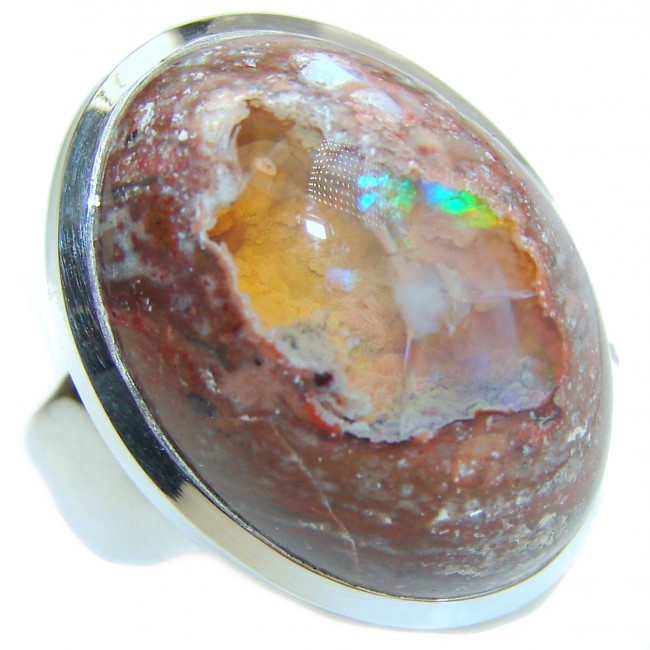 Genuine Mexican Opal .925 Sterling Silver handmade Ring size 8