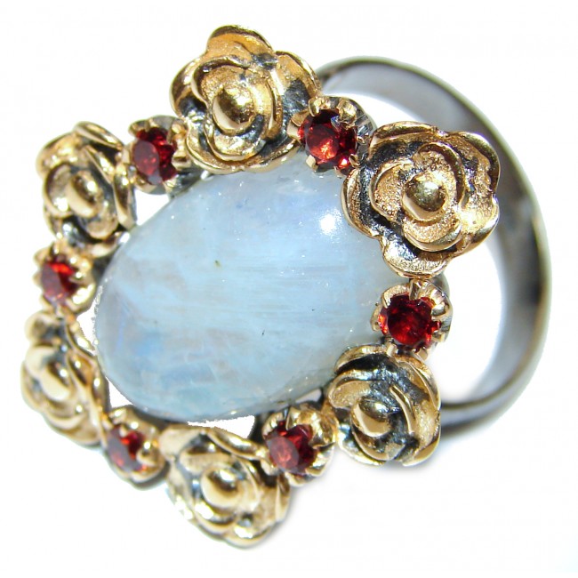 Rainbow Moonstone 18K Gold over .925 Sterling Silver handmade Ring size 7 adjustable