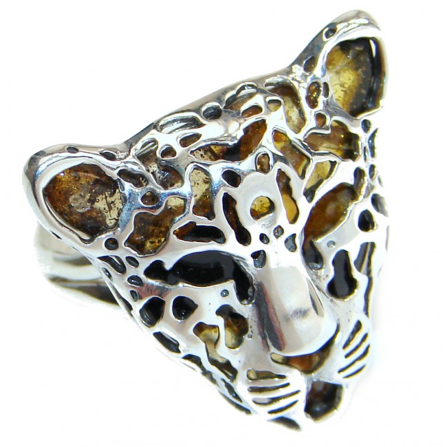 Gephard authentic Baltic Amber .925 Sterling Silver handmade Statement Ring s. 7 adjustable