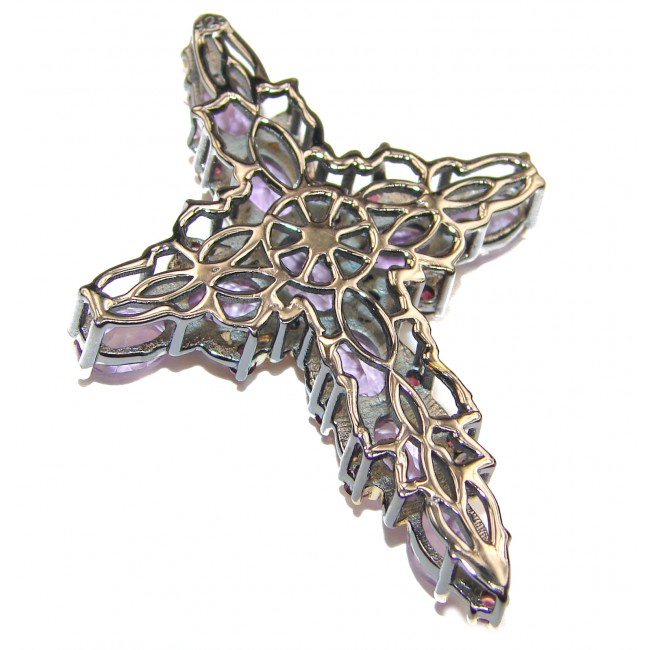 Victorian Style Holy Cross genuine Amethyst Garnet .925 Sterling Silver handmade pendant