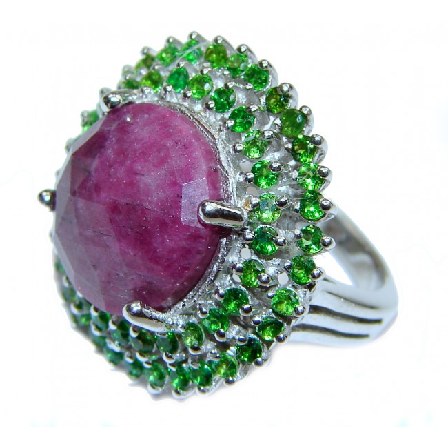 Genuine Ruby Emerald .925 Sterling Silver handmade Cocktail Ring s. 6 1/4