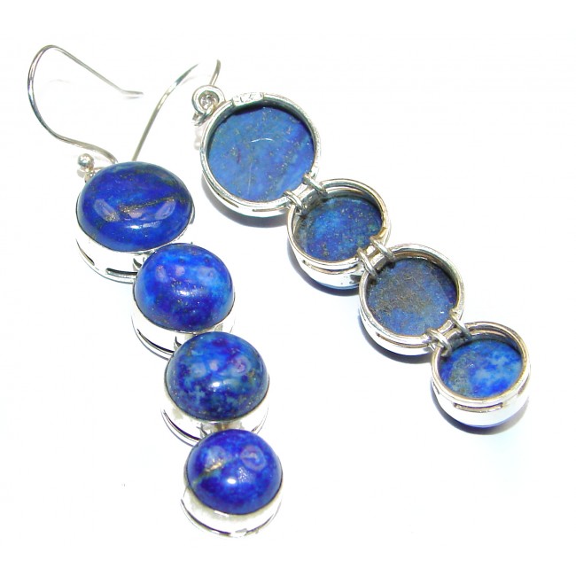 Large Bohemian Style genuine Blue Lapis Lazuli .925 Sterling Silver handmade earrings