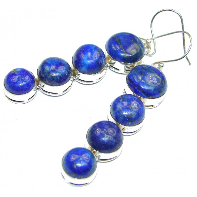 Large Bohemian Style genuine Blue Lapis Lazuli .925 Sterling Silver handmade earrings