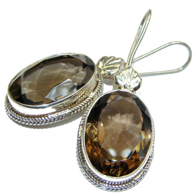 Large Authentic Smoky Topaz .925 Sterling Silver handmade earrings