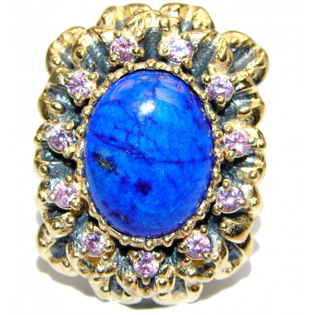 Large Natural Lapis Lazuli 18K Gold over .925 Sterling Silver handcrafted ring size 8 1/4