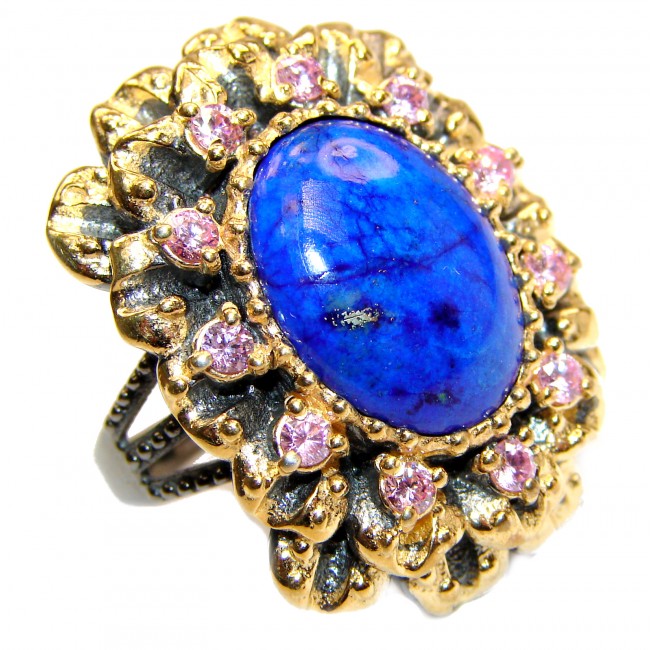 Large Natural Lapis Lazuli 18K Gold over .925 Sterling Silver handcrafted ring size 8 1/4