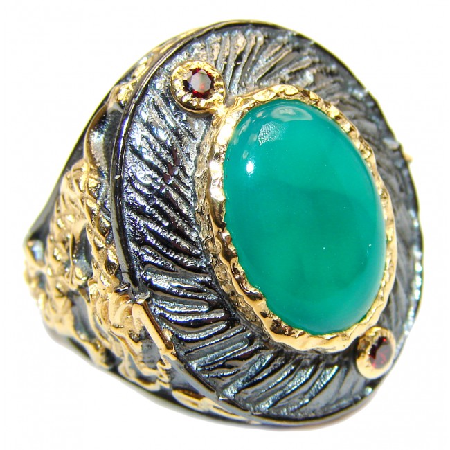 Spectacular Dragon Natural Jade .925 Sterling Silver handmade Statement ring s. 6