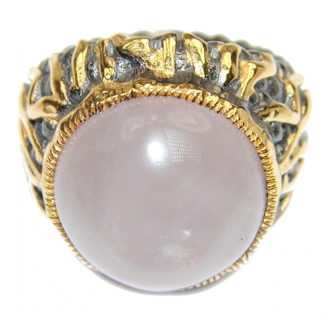 Large Authentic Rose Quartz 18K Gold over .925 Sterling Silver handcrafted ring s. 6 1/4