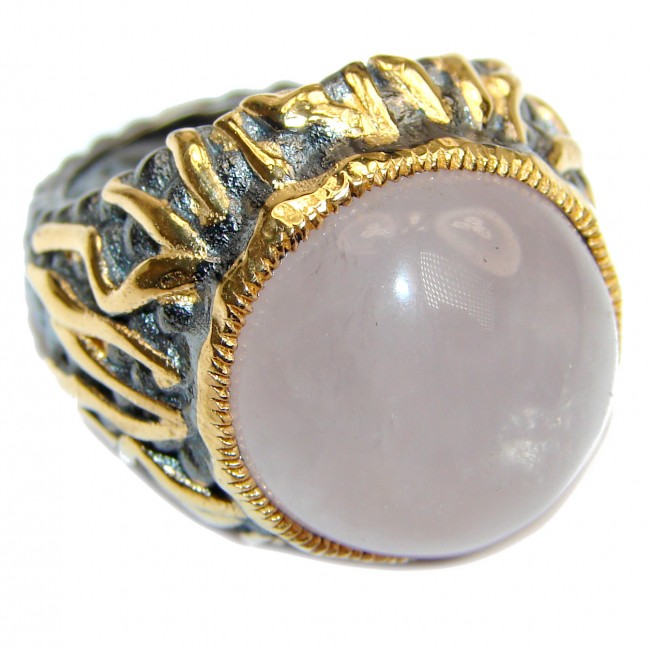 Large Authentic Rose Quartz 18K Gold over .925 Sterling Silver handcrafted ring s. 6 1/4