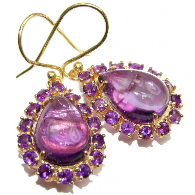 Large Authentic Amethyst 18K Gold over .925 Sterling Silver handmade earrings