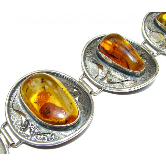 Large Beautiful Honey Baltic Polish Amber oxidized .925 Sterling Silver handcrafted Bracelet