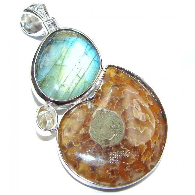 Authentic Ammonite .925 Sterling Silver handmade Pendant
