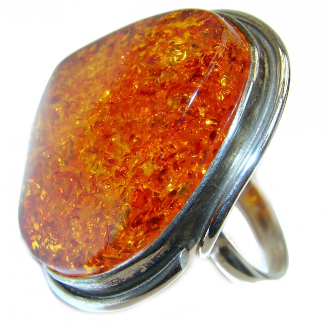 Huge Authentic Baltic Amber .925 Sterling Silver handcrafted ring; s. 10 1/4
