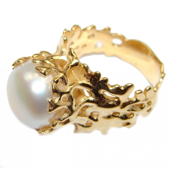 Large Fresh water Pearl 24K Gold over .925 Sterling Silver handcrafted Ring s. 8