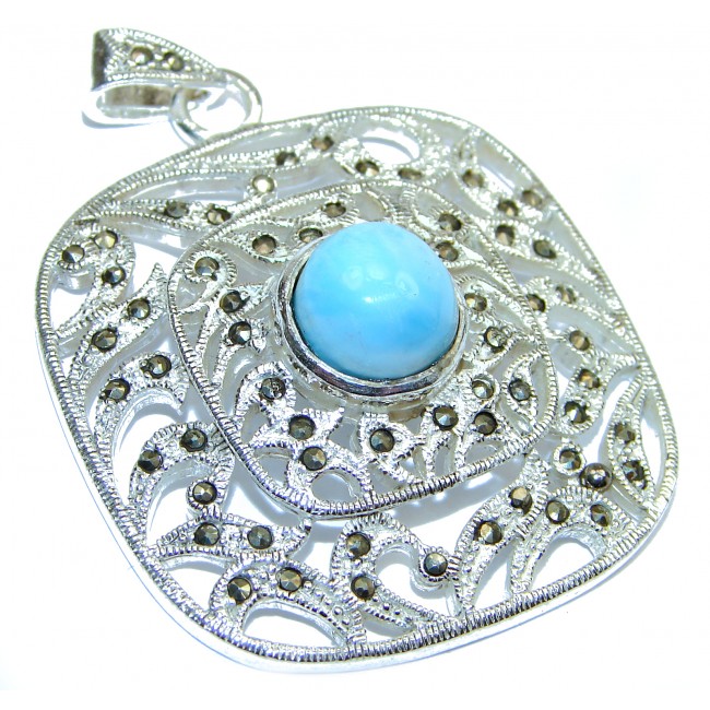 Vintage Design Larimar Marcasite .925 Sterling Silver handmade pendant