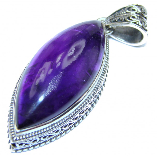 Huge Marquise shape genuine Amethyst .925 Sterling Silver handcrafted pendant