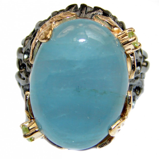 Spectacular genuine 55 ctw Aquamarine 18K Gold over .925 Sterling Silver handmade ring s. 6