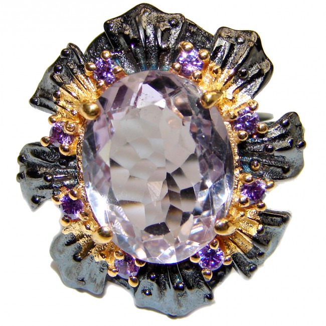 Spectacular genuine Pink Amethyst 14K Gold over .925 Sterling Silver handcrafted Ring size 7 1/4