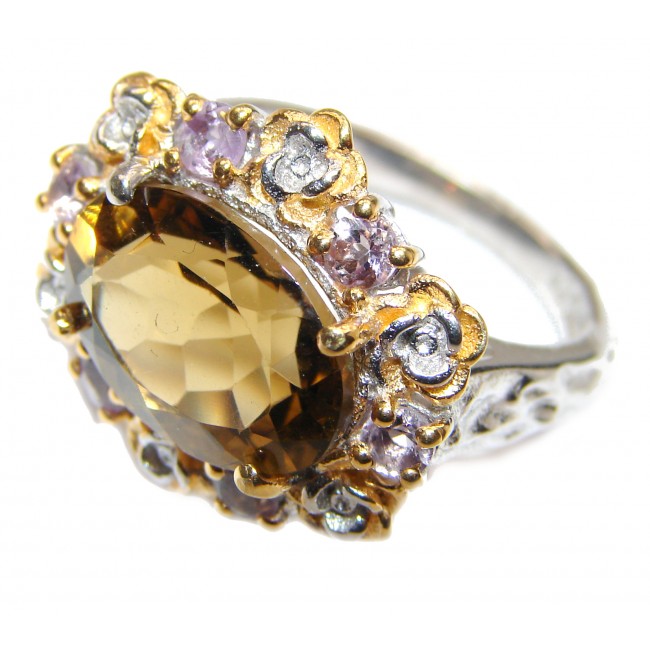 Champagne Smoky Topaz 14K Gold over .925 Sterling Silver Ring size 7 1/4
