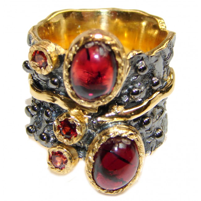 Genuine 28 ct Garnet 18ct Gold Rhodium over .925 Sterling Silver handmade Cocktail Ring s. 6