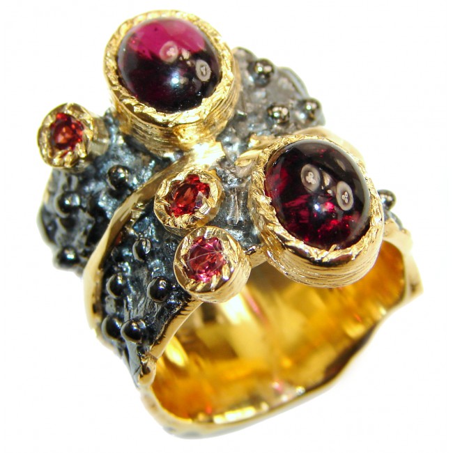Genuine 28 ct Garnet 18ct Gold Rhodium over .925 Sterling Silver handmade Cocktail Ring s. 6