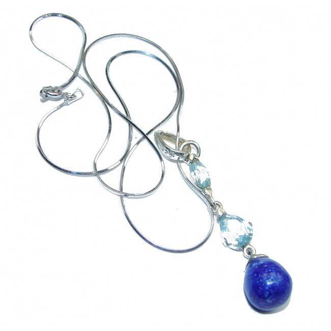 Great Masterpiece genuine Lapis Lazuli 18K Gold over .925 Sterling Silver handmade necklace