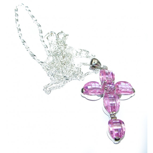 Cross Pink Topaz .925 Sterling Silver handmade Necklace