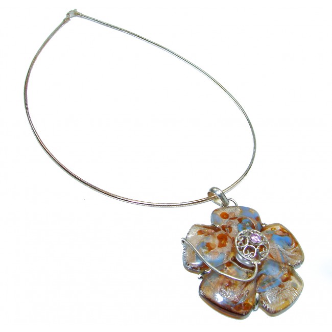 Mystical Eye Rainbow Dichroic Glass .925 Sterling Silver handmade necklace