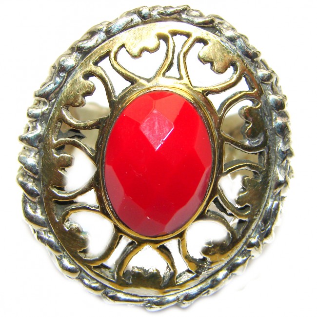 Natural Fossilized Coral 18K Gold over .925 Sterling Silver handmade ring s. 8 1/4
