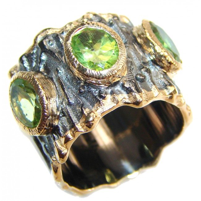 Energizing genuine Peridot 18K Gold over .925 Sterling Silver handcrafted Ring size 6 3/4