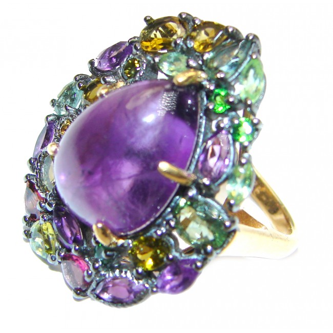 Natural Amethyst 18K Gold over .925 Sterling Silver handmade ring s. 6 1/4