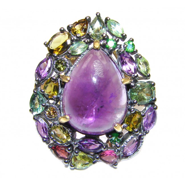 Natural Amethyst 18K Gold over .925 Sterling Silver handmade ring s. 6 1/4
