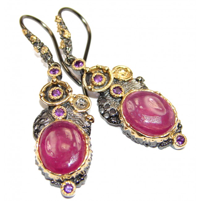 Juicy authentic Ruby 18k Gold over .925 Sterling Silver handmade Earrings