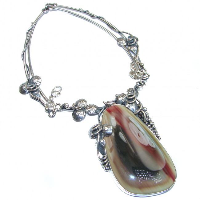 LARGE One of the kind Genuine Imperial Jasper .925 Sterling Silver handmade necklace