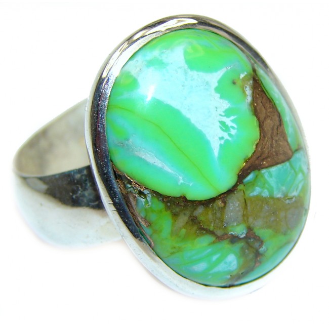 Energizing green Turquoise .925 Sterling Silver handmade Ring size 12