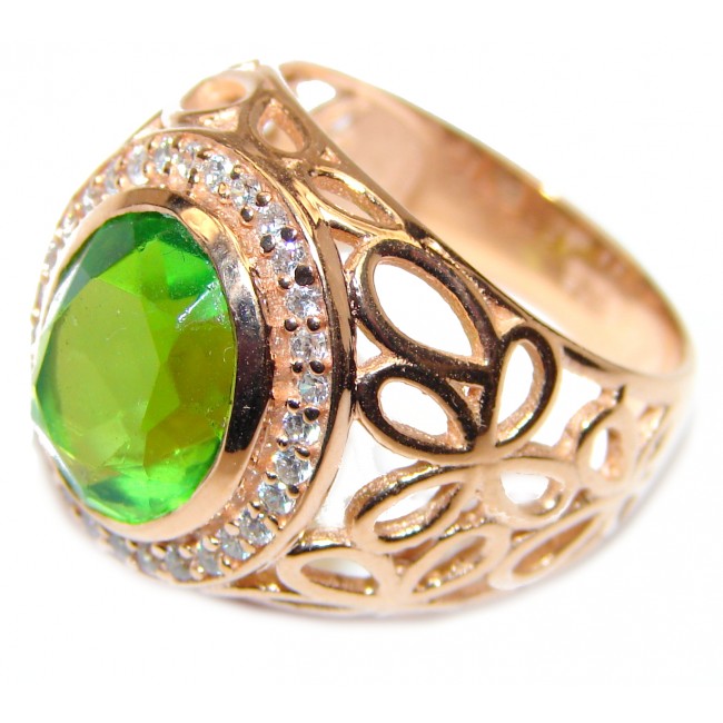 Intense Green color Topaz Rose Gold over .925 Sterling Silver handcrafted Ring s. 8