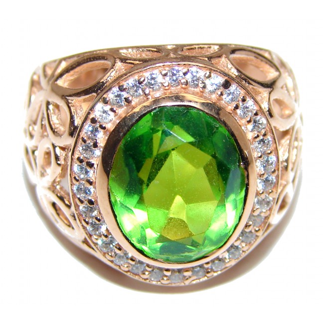 Intense Green color Topaz Rose Gold over .925 Sterling Silver handcrafted Ring s. 8