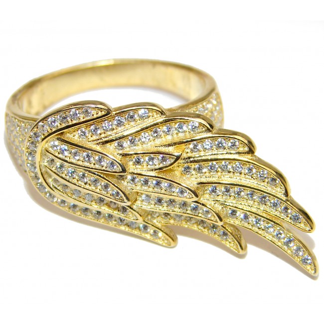 Angel's Wing White Topaz 14K Gold over .925 Sterling Silver handmade Statement Ring s. 8