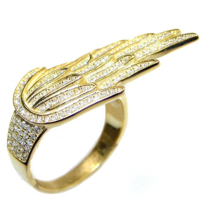 Angel's Wing White Topaz 14K Gold over .925 Sterling Silver handmade Statement Ring s. 8