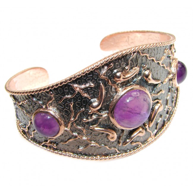 Large Genuine Amethyst 24K Gold and Rhodium over .925 Sterling Silver handcrafted Bracelet / Cuff