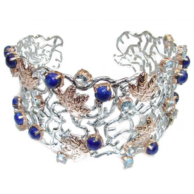 Blue Garden authentic Lapis Lazuli 18K Gold over Sterling Silver handcrafted Bracelet / Cuff