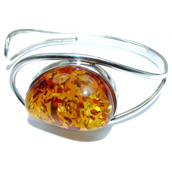 Vintage Design Genuine Baltic Amber .925 Sterling Silver handamde Bracelet / Cuff