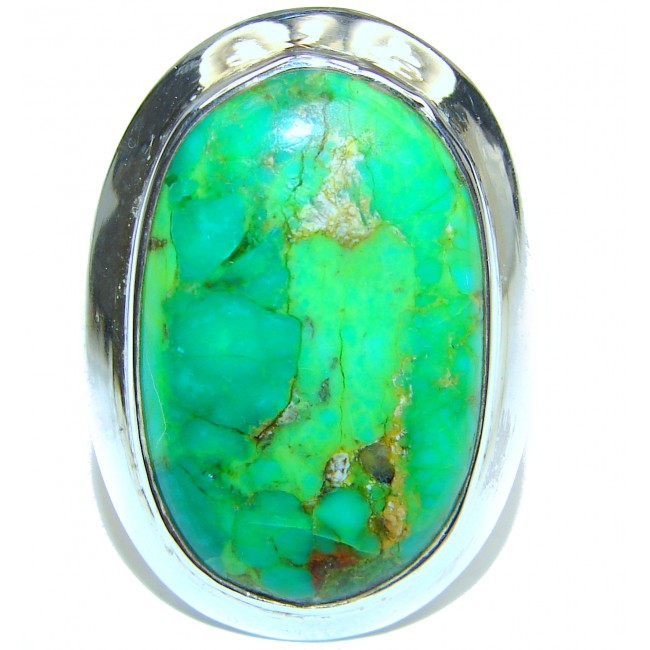 Energizing green Turquoise .925 Sterling Silver handmade Ring size 8 1/2