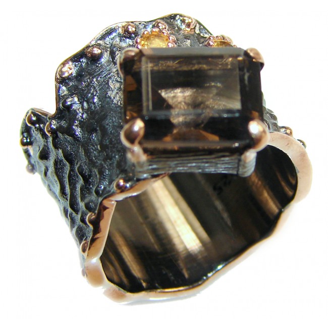 Authentic Smoky Topaz 18K Gold over .925 Sterling Silver handcrafted ring; s. 7