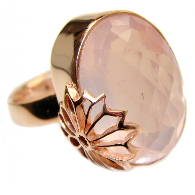 Large Authentic Rose Quartz 18K Gold over .925 Sterling Silver handcrafted ring s. 7 adjustable