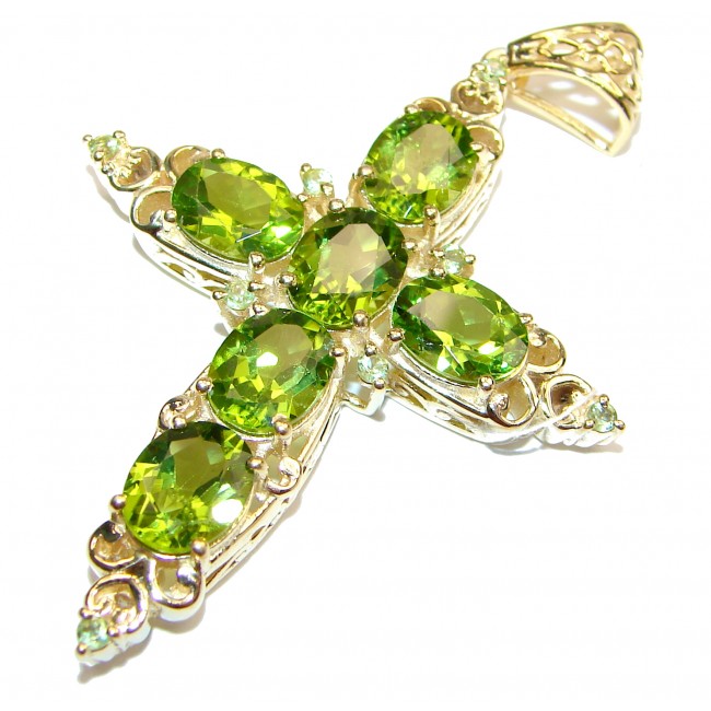 Victorian Style Holy Cross genuine Peridot 24K Gold over .925 Sterling Silver handmade pendant